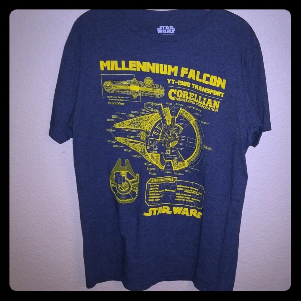 Star Wars Millennium Falcon Blue Prints T-shirt L
